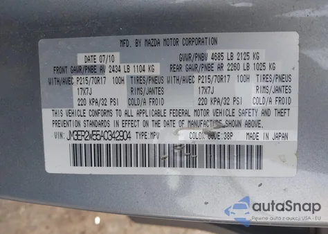 2010 Mazda Cx-7 I Sv из США, поврежденный, VIN JM3ER2W55A0342904